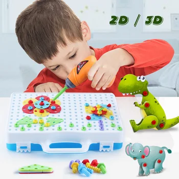 Nou Stil 2D Șurub Puzzle 3D Puzzle-uri cu Animale Set de Asamblare Blocuri Prescolar Jucarii Educative Demontare Afla Toolbox