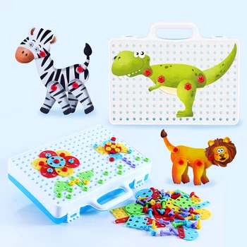 Nou Stil 2D Șurub Puzzle 3D Puzzle-uri cu Animale Set de Asamblare Blocuri Prescolar Jucarii Educative Demontare Afla Toolbox