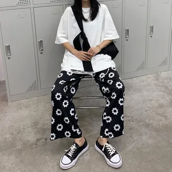 SHENGPALAE 2021 Moda Harajuku Streetwear Femei din coreea Drăguț Floare Margarete Grafic de Imprimare Direct Boho Înaltă Talie Pantaloni ZA2832