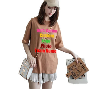 Culori bomboane Supradimensionate Vrac Femei din Bumbac tricou Maneca Scurta Personalizat Logo-ul Personalizat DIY Text Tipărit Doamna T shirt Topuri