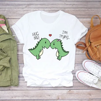 Femeile Desene animate Dinosaur Dragoste Drăguț Moda Casual 90 de Imprimare Doamna T-shirt Femei Top Graphic T Shirt Doamnelor sex Feminin Tee T-Shirt