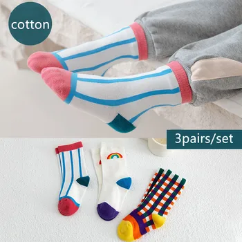 3pairs/set Moda Colorat pentru Copii Șosete Sosete de Bumbac pentru Băiat cu Dungi Casual Șosete pentru Copii Fete Copii Șosete Sport 1-8Y