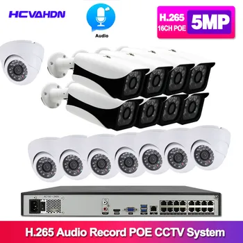 H. 265 POE Sistemul de Securitate CCTV 16CH 5MP 4K Înregistrare Audio NVR în aer liber Camera PoE IP IR Noapte de P2P de Supraveghere Video Kit 4TB HDD