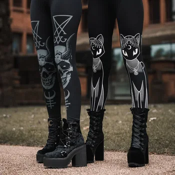 3XL Femei Jambiere de Fitness Plus Dimensiune Negru Streetwear Goth Cat Printed Legging Punk Antrenament Leggins Creion Pantaloni Oversize 2021