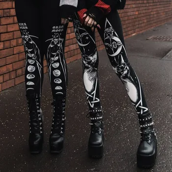 3XL Femei Jambiere de Fitness Plus Dimensiune Negru Streetwear Goth Cat Printed Legging Punk Antrenament Leggins Creion Pantaloni Oversize 2021