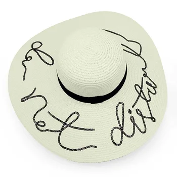 MIARA.Am paiete monograma broderie margine mare pălărie de soare pălărie de paie doamna versiune de vară pălărie de soare de plaja cu protectie solara pliabil