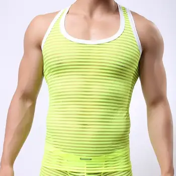 Omul de Plasă cu Dungi Transparente Barbati Sexy Fitness Topuri Rezervor Gay Maieuri Barbati Culturism Vesta 2017 Brand de Moda, Marimea M L XL
