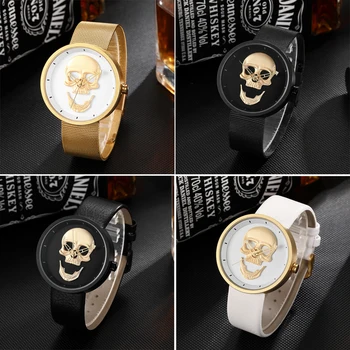 Craniu 3D Ceas pentru Bărbați și Femei de Lux Renumite Brand Steampunk Grava Plasă de Oțel din Piele Cuarț Mens Cupluri Ceasuri de mana Ceas
