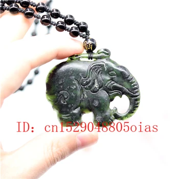 Natural Negru Verde Jad Obsidian Elefant Pandantiv Colier Margele Bijuterii Fine Sculptate Amuleta Farmec de Modă Cadouri pentru Femei