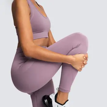 Femei trening antrenament solid set 2 buc fără sudură Yoga set tricotate de sport de fitness de top sport jambiere talie mare femei sportwear