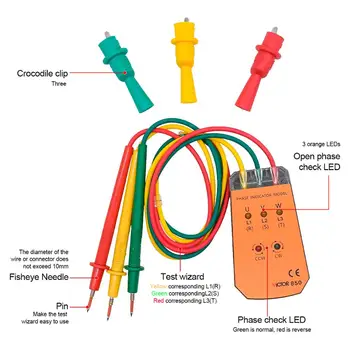 RuoShui 850 Trei Faze Indicator cablu tracker de Rotație a fazelor Tester cu LED Indicator 200V - 400V Tensiune de Metru