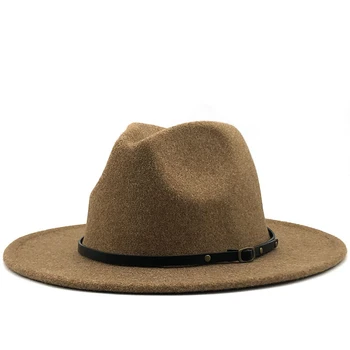 Bej GRI Alb de Lână Pălărie Jazz Femei Bărbați Simțit Snap Refuz Palarie Trilby Doamnelor de Epocă Lână Panama Pălărie Cloche Capac