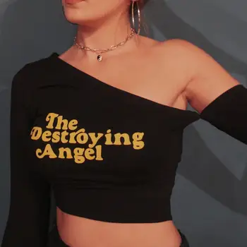 Vara Femei Trunchiate Rezervor De Top Țesături Un Umăr Îngerul Nimicitor Tipărite Sexy 2020 Streetwear