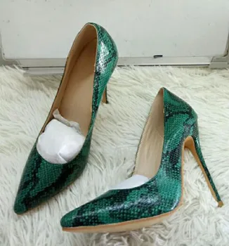 Sexy Sarpe Verde Pompe de Piele Femei Pantofi de Moda a Subliniat Toe Stilet Pompe Slip-on Tocuri Subtiri de Mare Pantofi Rochie