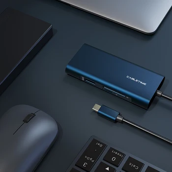 CABLETIME HUB USB-C to USB 3.0 PD HDMI, SD/TF de culoare albastru Închis Card Reader Adaptor pentru Macbook air pro Huawei Matebook X 13 C256