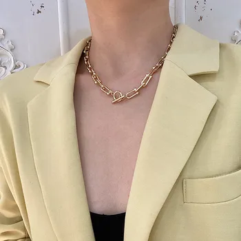 AOMU 2020 Moda Simplu Temperament de Culoare de Aur Colier Clavicula Lanț de Hip-Hop, Metal Cravată Pentru Femei, Bărbați Bijuterii Petrecere