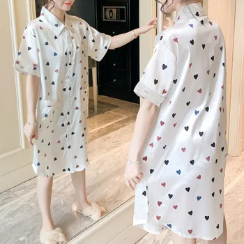 Cămăși de noapte pentru Femei de Desene animate de Imprimare Maneca Scurta Guler de Turn-down Vara Femei Homewear Pijamale Simplu Ulzzang Chic Moda Simplu