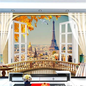 Beibehang papel de parede Personalizat tapet 3d stereo foto picturi murale balcon Paris peisaj Turnul Eiffel canapea fundal de hârtie de perete