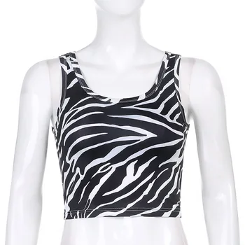 Zebra de Imprimare Rezervor de Top fără Mâneci Femei Casual de Vara Moda Crop Top Doamnelor Moda anilor ' 90 Mini Vesta de sex Feminin Streetwear
