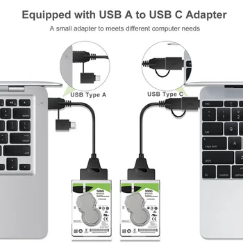 2 in 1 Cablu Convertor Suport 2.5 inch SSD SATA USB 3.0 USB-C to SATA Adapter pentru uz Casnic Accesorii de Calculator