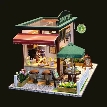 DIY papusa casa din lemn casa timp de cafea casă de mână asamblat vila casa model de clădire ziua de nastere cadou creativ fata
