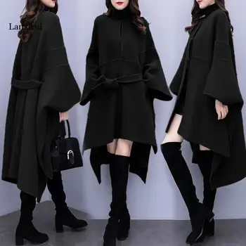 Plus dimensiune Femei Mantie de lână haina de Toamna Iarna Nou popular haină de Lână Femei coreene Lung Liber de Înaltă calitate Palton 3XL