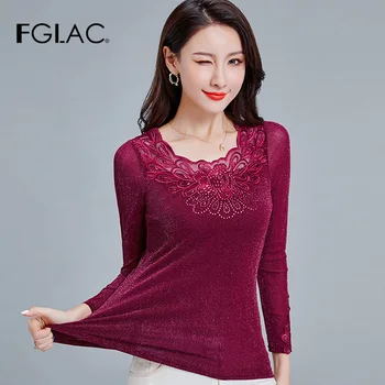 FGLAC 4XL femei, plus dimensiune t-shirt de Moda casual, cu maneci lungi tubulare tricou gol afară de Diamant topuri femeile