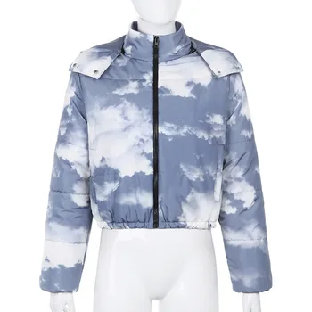Harajuku Tie Dye Bubble Coat Cald Jacheta de Iarna pentru Femei de Moda Casual Palton cu Glugă Femei Streetwear Winterjacke Damen