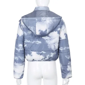 Harajuku Tie Dye Bubble Coat Cald Jacheta de Iarna pentru Femei de Moda Casual Palton cu Glugă Femei Streetwear Winterjacke Damen