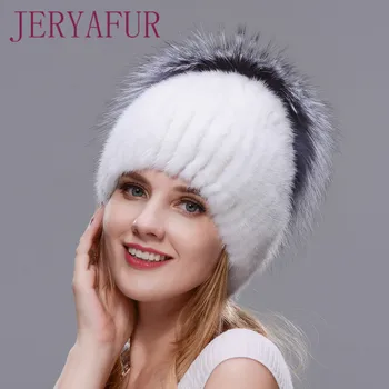Nou Stil De Vânzare La Cald Cald Iarna Adevărată Blană De Nurcă Capac Pentru Femei Pălării Nurca Naturale Vertical De Țesut Cu Pufos De Blană De Vulpe Pe Partea De Sus