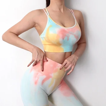 Tie Dye fără Sudură Yoga Seturi 2 Piese Set de Munca Femei în Haine de Fitness Sutien și Înaltă Waisted Burtica Control Pantaloni de Yoga Antrenament Set
