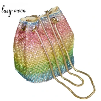 Luxy Moon Crystal Găleată Sac pentru Femei Multicolore Stras Margele Doamnelor Geantă de mână Nou 2020 Lux Geantă de Umăr ZD1570