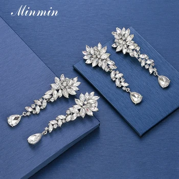 Minmin Elegant Floare de Cristal Cercei Clip fara Piercing Argint de Culoare Clip de Nunta Femei Cercei Moda Bijuterii Meh1566