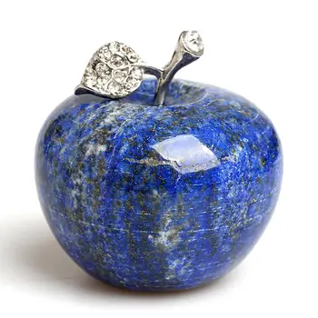Taie Natural Lapis Lazuli Cristal Apple Figurina cu Aliaj Frunze Prespapier Ambarcațiuni Ornament Decorativ și de Festivalul de Cadou