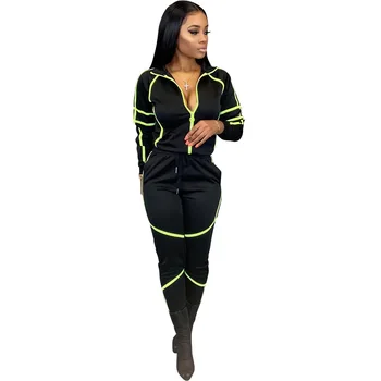 2020 Noi de Toamna pentru Femei Costum Hot Style Solid de culoare Zip Buzunare Sport & Mozaic Pantaloni 2 Bucata Set Doamnelor Haine