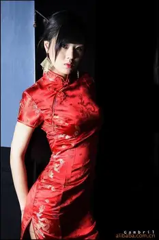 Roșu sexy rochii chineză chineză roșu qipao oriental stil rochii din satin stil chinezesc modern cheongsam oriental rochie de mătase