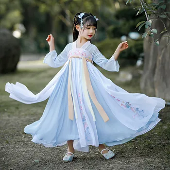 Costume de Anul nou pentru Fete Rochie Tradițională Chineză pentru Fete Partid Albastru Broderie Hanfu Dans