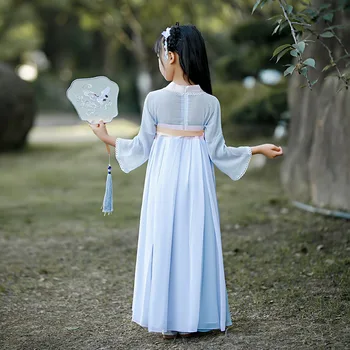 Costume de Anul nou pentru Fete Rochie Tradițională Chineză pentru Fete Partid Albastru Broderie Hanfu Dans