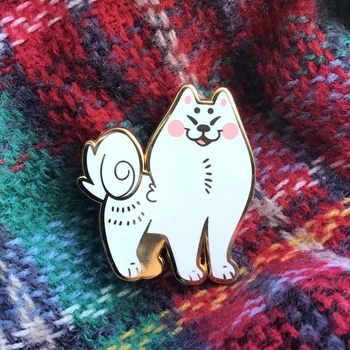 Drăguț Samoyed Greu De Email Pin-Ul De Moda De Desene Animate De Animale Câine Alb Medalie Brosa Rever Rucsac Ace Bijuterii Cadou Unic