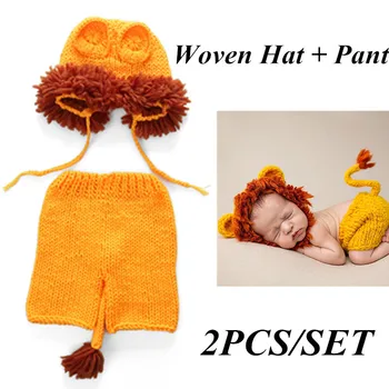 Moale, 2 buc/set Copil Nou-născut Fotografie Recuzită Drăguț Model Handmade Croșetat Tricot Leu Pantaloni Costum Hat Set