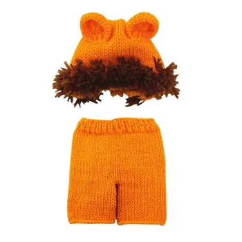 Moale, 2 buc/set Copil Nou-născut Fotografie Recuzită Drăguț Model Handmade Croșetat Tricot Leu Pantaloni Costum Hat Set