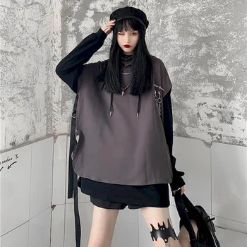 Hanorace femei fără mâneci jacheta cu gluga 2020 toamna noua versiunea coreeană a ins retro personalitate întuneric funcția stil tricou