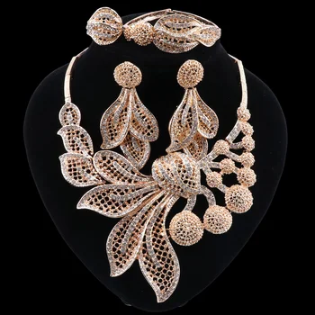 Moda Africană Dubai Bijuterii De Aur Nigerian Colier De Cristal Brățară Inel Cercei Femei Italiene, Accesorii De Mireasa, Bijuterii Set