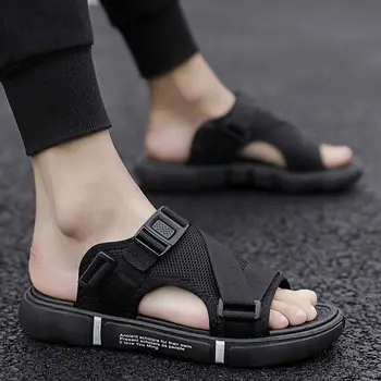 Mens sandale forța elastică Non-alunecare de Țesut buvkle sandale de vara pentru om diapozitive 2020 pantofi negri barbati