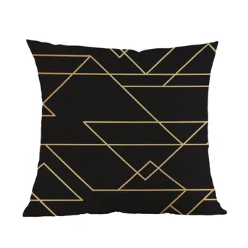 Fundal negru, Aur Linie Poligon Geometrie Model de Lenjerie Arunca Pernă Canapea Acasă Decorativ Masina Acoperă Pernă 45x45cm