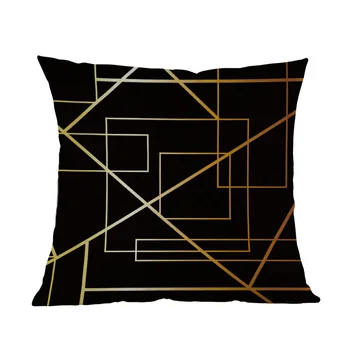 Fundal negru, Aur Linie Poligon Geometrie Model de Lenjerie Arunca Pernă Canapea Acasă Decorativ Masina Acoperă Pernă 45x45cm
