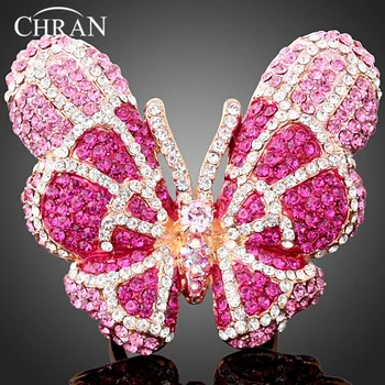 Chran Drăguț Roz de Cristal Fluture Inele de Moda Animalelor de Design de Culoare de Aur de sex Feminin Trupa Inele de Logodna pentru Femei
