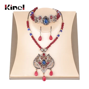 Kinel De Lux, Piatra Naturala Etnice Indian Set De Bijuterii Femei Exagerate Colier Brățară De Cristal Cercei Vintage Bijuterii De Nunta