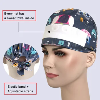 Reglabil animale de companie manipularea psihologică de lucru pălărie Dinte de sănătate a verifica scrubs capace de imprimare Scrubs femei capace cu bandă anti-transpirație cosmetician accesorii