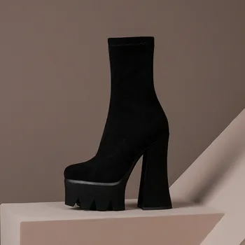Smeeroon în 2020, cele mai noi cizme elastice femeie super toc inalt platforma pantofi rotund toe toamna iarna sexy petrecere glezna cizme pentru femei